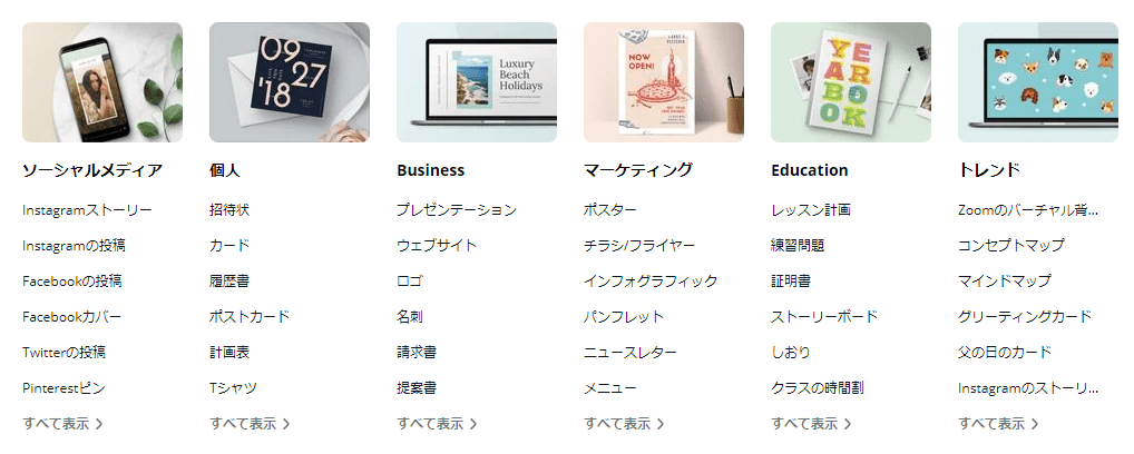 Canvaで作れる画像種類