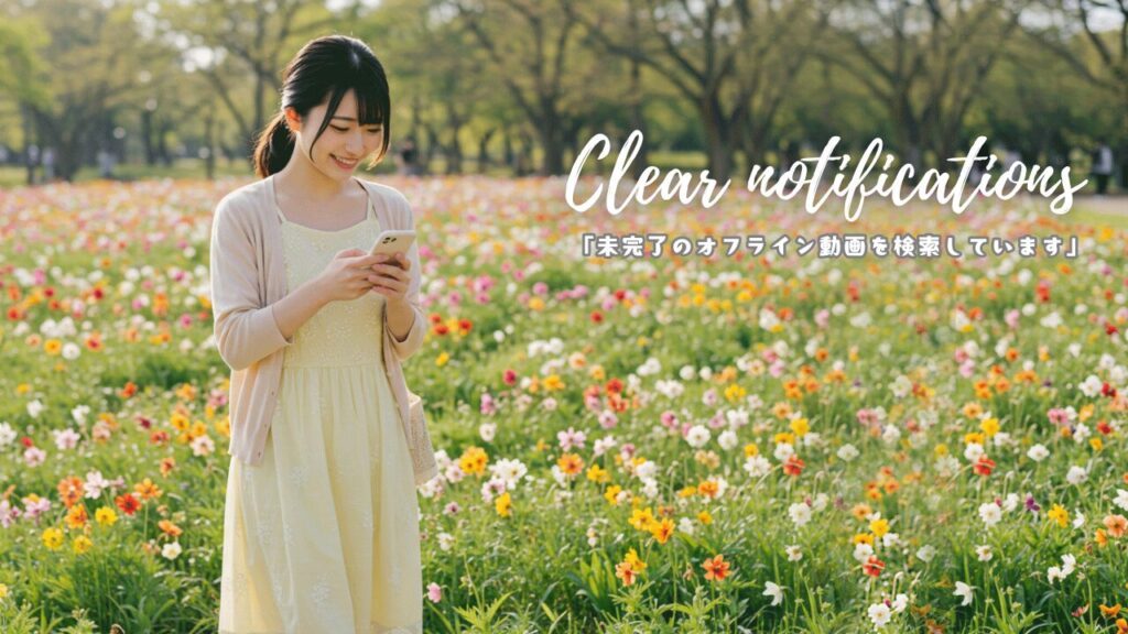 「未完了のオフライン動画を検索しています」の通知を秒速で消す方法【Android】